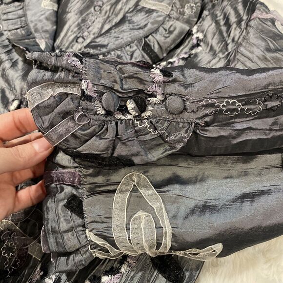 Unique Agora Crinkle Ribbon Detailed Artsy Graphite Evening Jacket Women's Large - Picture 11 of 11